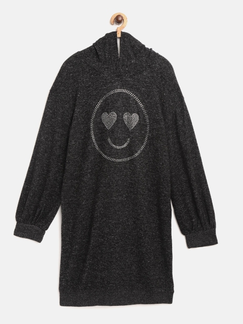 

GAP Girls Softspun Graphic Hoodie Dress, Charcoal