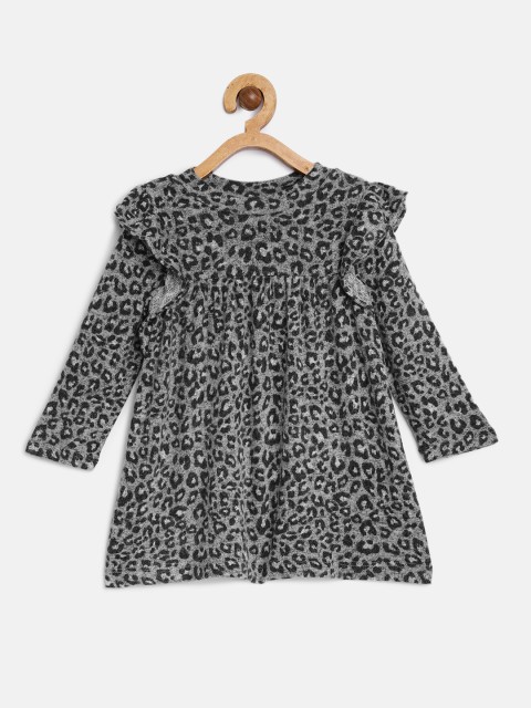 

GAP Baby Girl's Grey & Navy Blue Animal Print Ruffle Softspun Dress