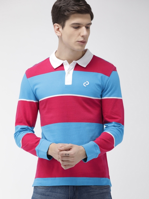 

Denizen From Levis Men Blue Striped Polo Collar T-shirt