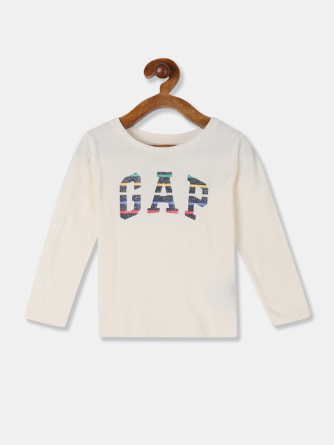 

GAP Girls Cream-Coloured Printed Round Neck T-shirt