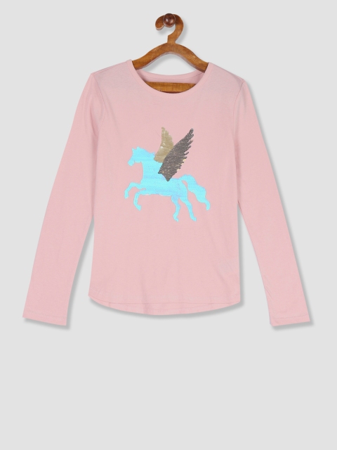 

GAP Girls Peach-Coloured & Turquoise Blue Graphic T-Shirt, Pink