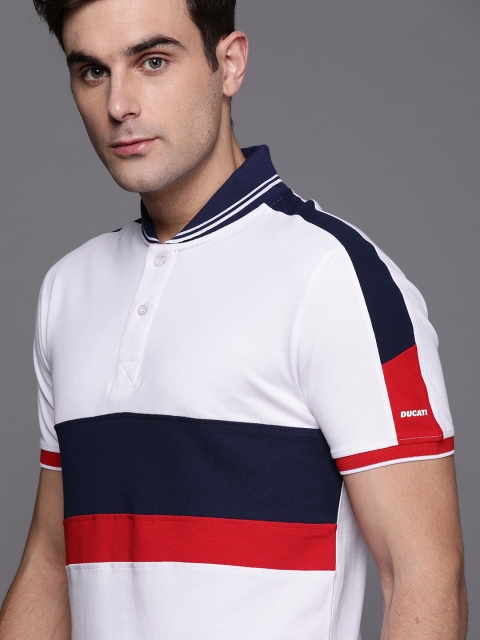 

Ducati Men White Striped Detail Stand Collar T-shirt