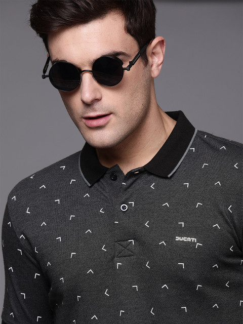 

Ducati Men Charcoal Grey & White Printed Polo Collar T-shirt