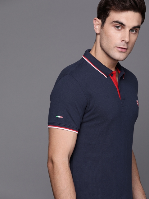 

Ducati Men Navy Blue Solid Polo Collar T-shirt