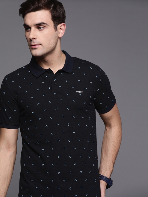 

Ducati Men Black & Blue Printed Polo Collar T-shirt