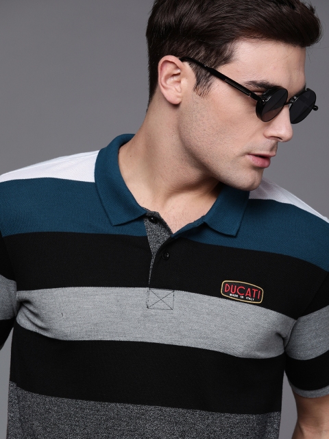 

Ducati Men Charcoal Grey & Black Striped Polo Collar T-shirt