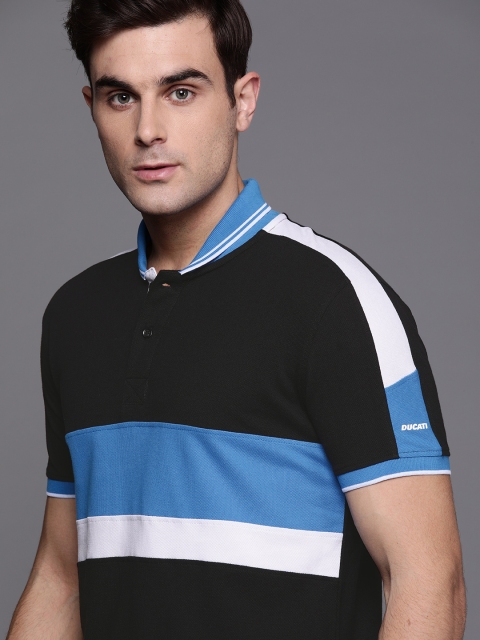 

Ducati Men Black Striped Detail Stand Collar T-shirt