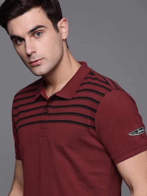 

Ducati Men Maroon & Black Striped Polo Collar T-shirt