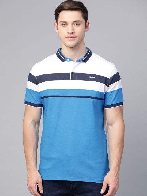 

Ducati Men Blue & White Colourblocked Slim Polo Collar T-shirt