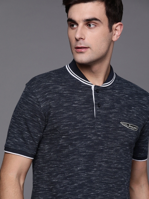 

Ducati Men Navy Blue & White Self Design Polo Collar T-shirt