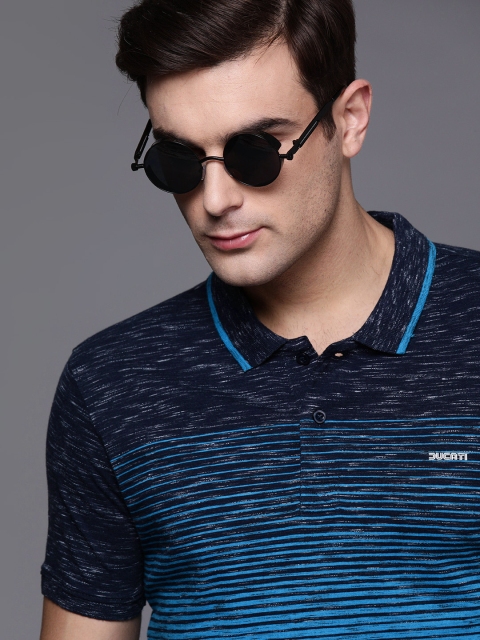 

Ducati Men Blue Striped Polo Collar T-shirt