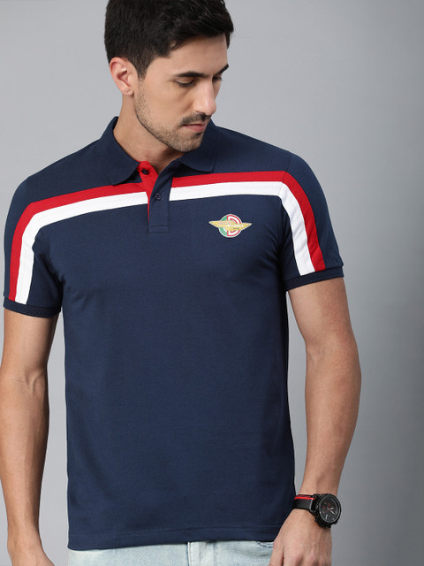 

Ducati Men Blue & Red Striped Polo Collar T-shirt