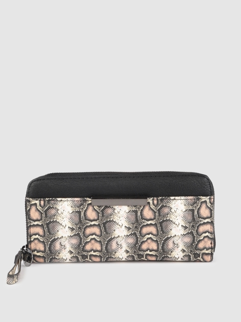 

Vero Moda Women Black & Beige Animal Print Zip Around Wallet