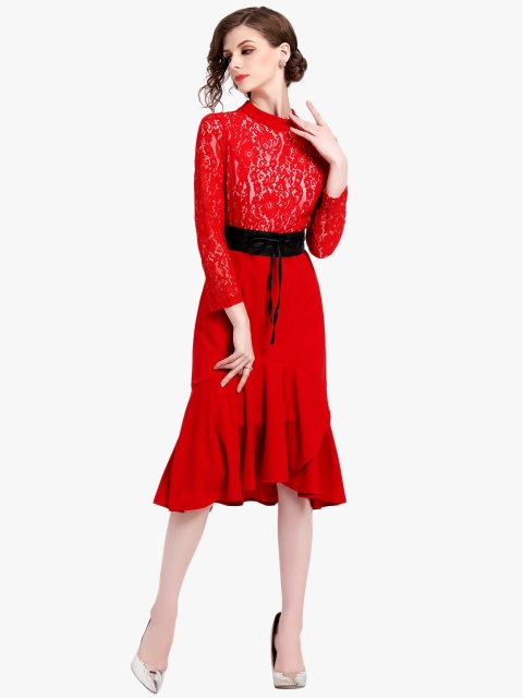 

JC Collection Women Red Self Design Fit & Flare Dress