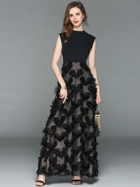 

JC Collection Women Black & Golden Self Design Maxi Dress
