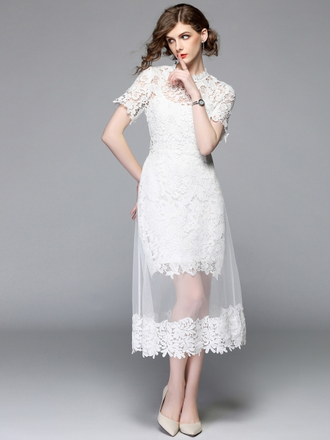 

JC Collection Women White Self-Design Lace A-Line Dress