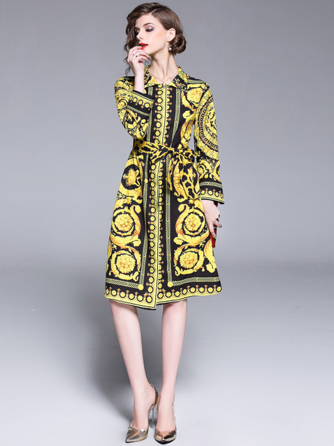 

JC Collection Women Yellow & Black Printed Shirt Dress