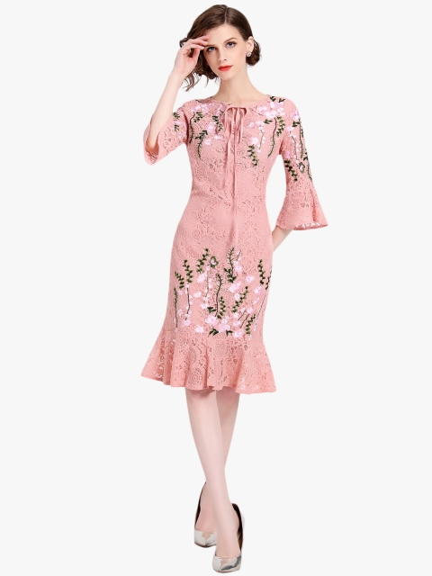 

JC Collection Women Pink Lace Embroidered Sheath Dress