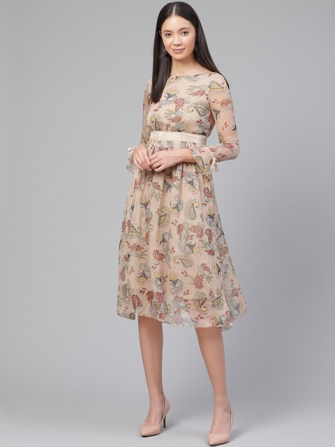 

JC Collection Women Beige & Red Paisley Print A-Line Dress