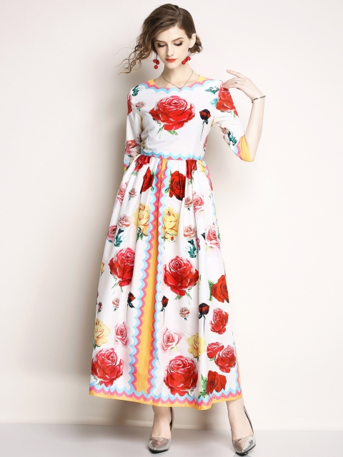 

JC Collection Women White & Red Printed Maxi Dress