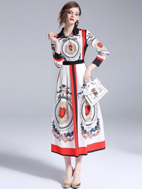 

JC Collection Women White & Red Printed A-Line Dress