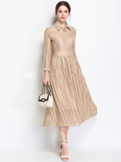 

JC Collection Women Beige Lace Shirt Dress