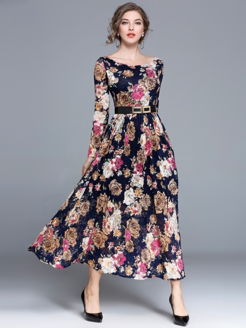

JC Collection Women Navy Blue & Pink Printed Maxi Dress