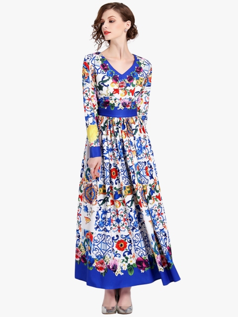 

JC Collection Women White & Blue Printed Maxi Dress