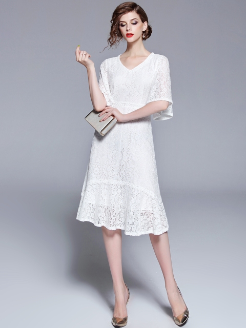 

JC Collection Women White Self Design A-Line Dress