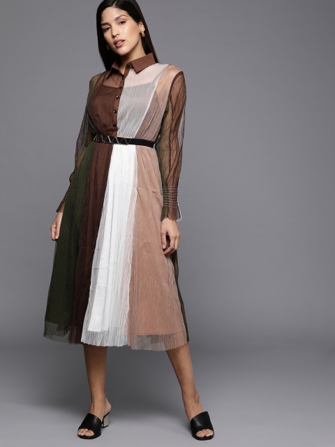 

JC Collection Women Brown & White Colourblocked Blouson Dress