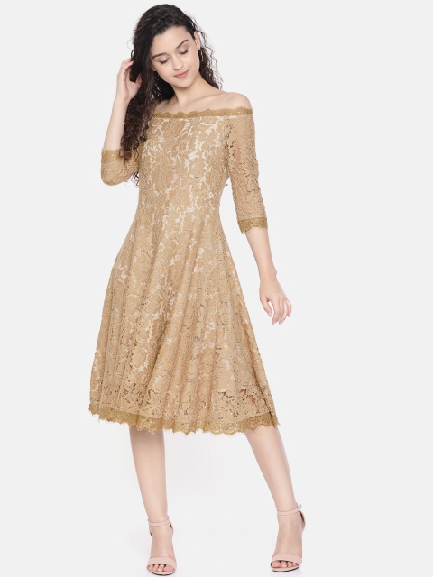 

JC Collection Women Beige Self Design Fit and Flare Dress