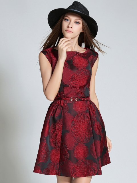 

JC Collection Women Red Self Design Fit & Flare Dress