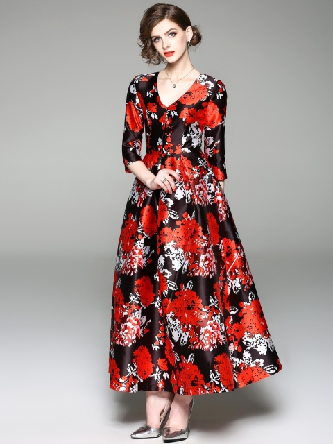 

JC Collection Women Black & Red Printed Maxi Dress