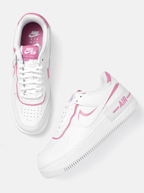 

Nike Women White & Pink Air Force 1 Shadow Leather Sneakers