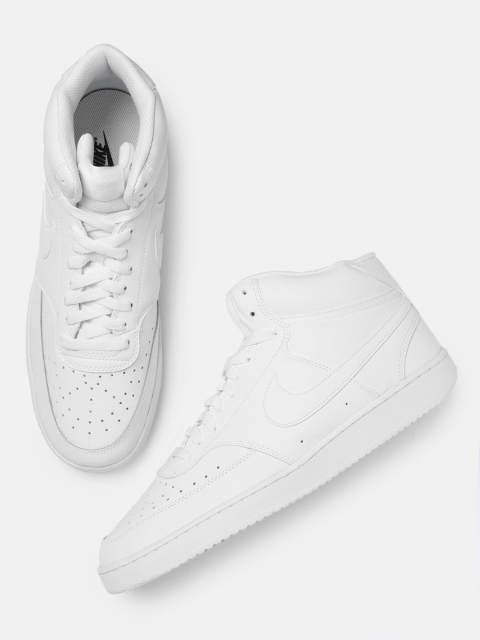 

Nike Men White Perforations COURT VISION Leather Mid-Top Sneakers