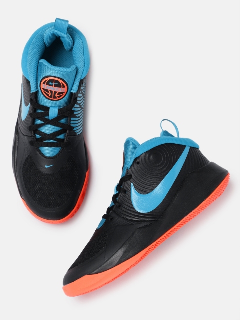 

Nike Kids Black & Blue TEAM HUSTLE D 9 (GS) Leather Basketball Shoes