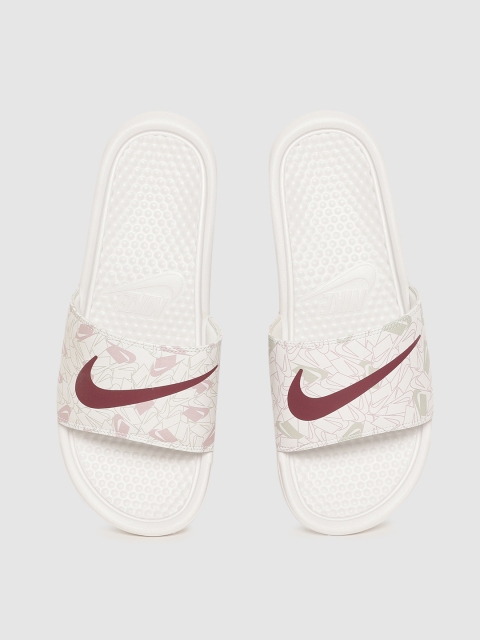 

Nike Women White & Maroon BENASSI JDI Printed Sliders