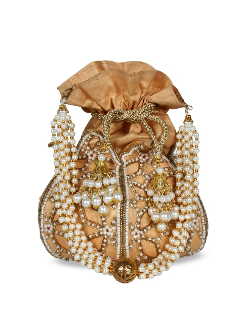 

Anekaant Gold-Toned & White Embellished Clutch