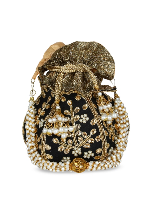 

Anekaant Black & Gold-Toned Embellished Clutch