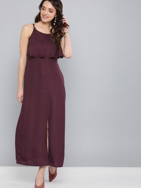 

HERE&NOW Women Purple Solid Layered Semi-Sheer Maxi Dress