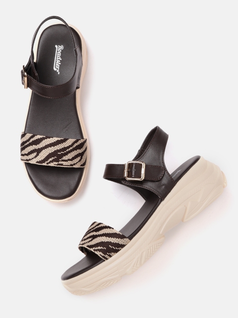 

The Roadster Lifestyle Co Women Coffee Brown & Beige Woven Design Heels