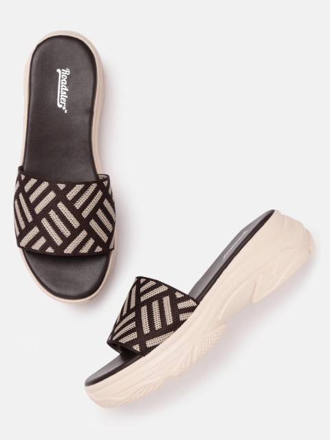 

Roadster Women Coffee Brown & Cream-Coloured Woven Design Flatforms