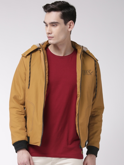 

Fort Collins Men Mustard Yellow Hooded Solid Bomber Jacket
