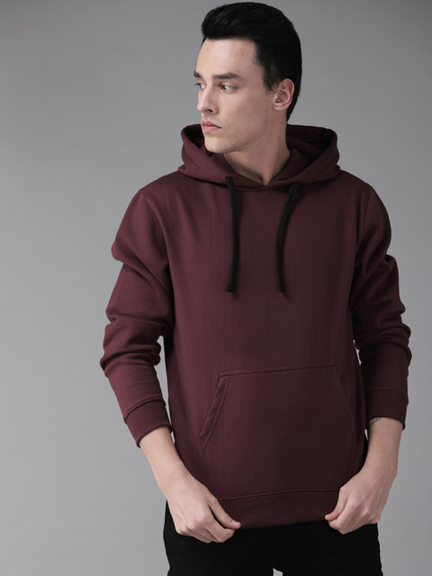 

Roadster Men Burgundy Solid Hooded Sweatshirt