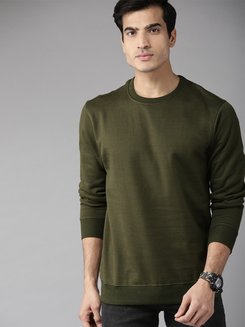 

Roadster Men Olive Green Solid Sweatshirt