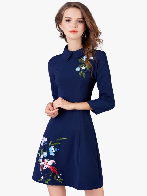 

JC Collection Women Navy Blue Solid Fit and Flare Dress