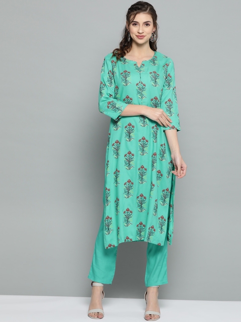 

HERE&NOW Women Green & Rust Red Printed Kurta with Trousers