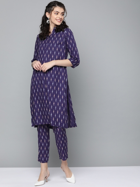 

HERE&NOW Women Navy Blue & White Printed Kurta with Palazzos