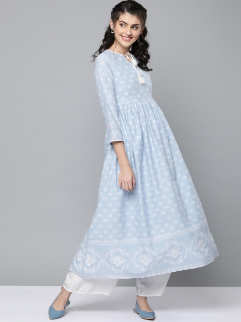 

HERE&NOW Women Blue & White Printed A-Line Kurta