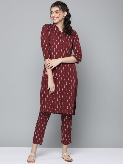 

HERE&NOW Women Maroon & Peach-Coloured Printed Kurta with Palazzos